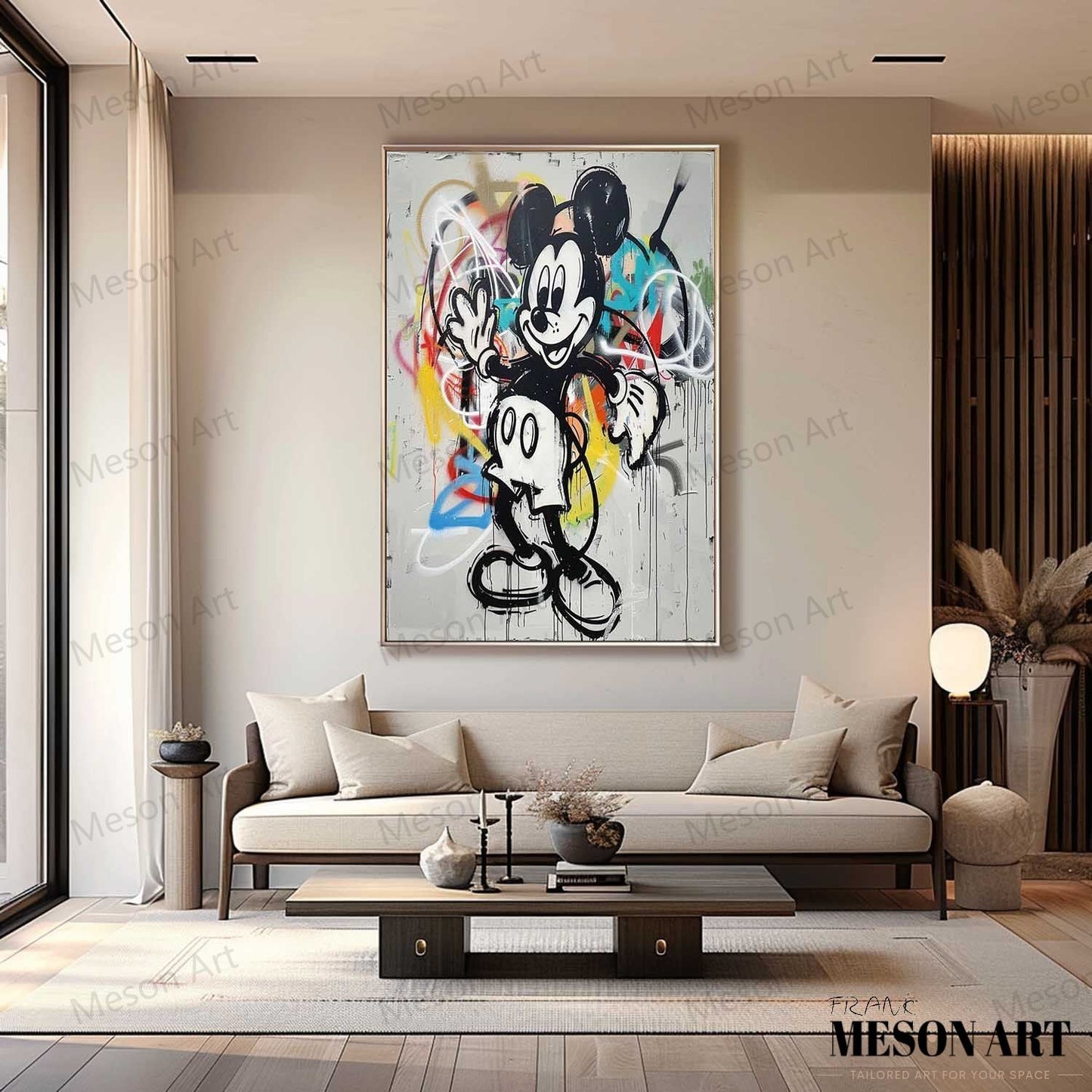 Vibrant Mickey Mouse Abstract Graffiti Oil Painting for Contemporary Home Decor