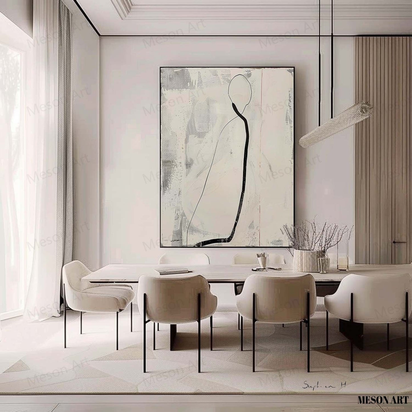 Elegant Minimalist Oil Painting with Abstract Figure for Modern Decor