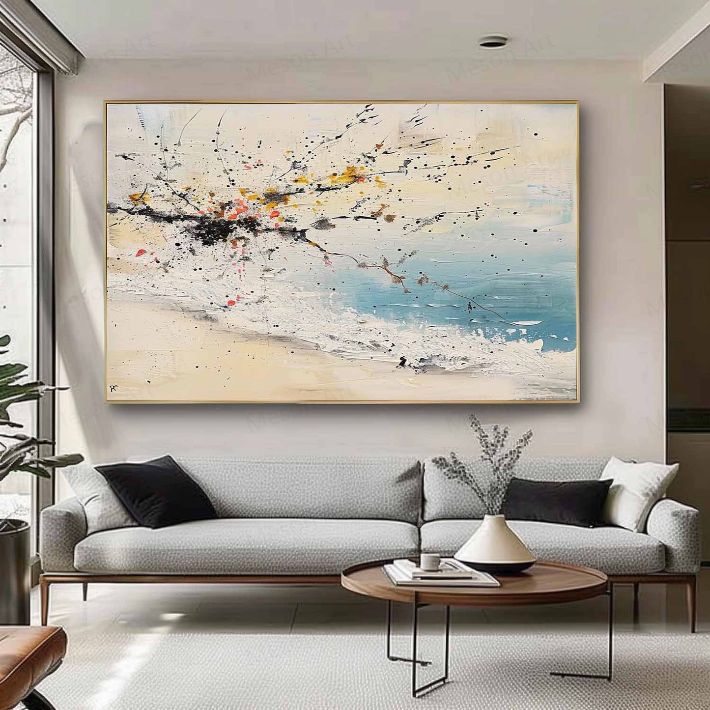 Abstract Coastal Landscape Oil Painting for Modern Home Decor