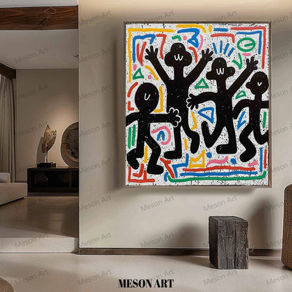 Colorful Abstract Expressionism: Vibrant Graffiti-Inspired Oil Painting for Modern Decor