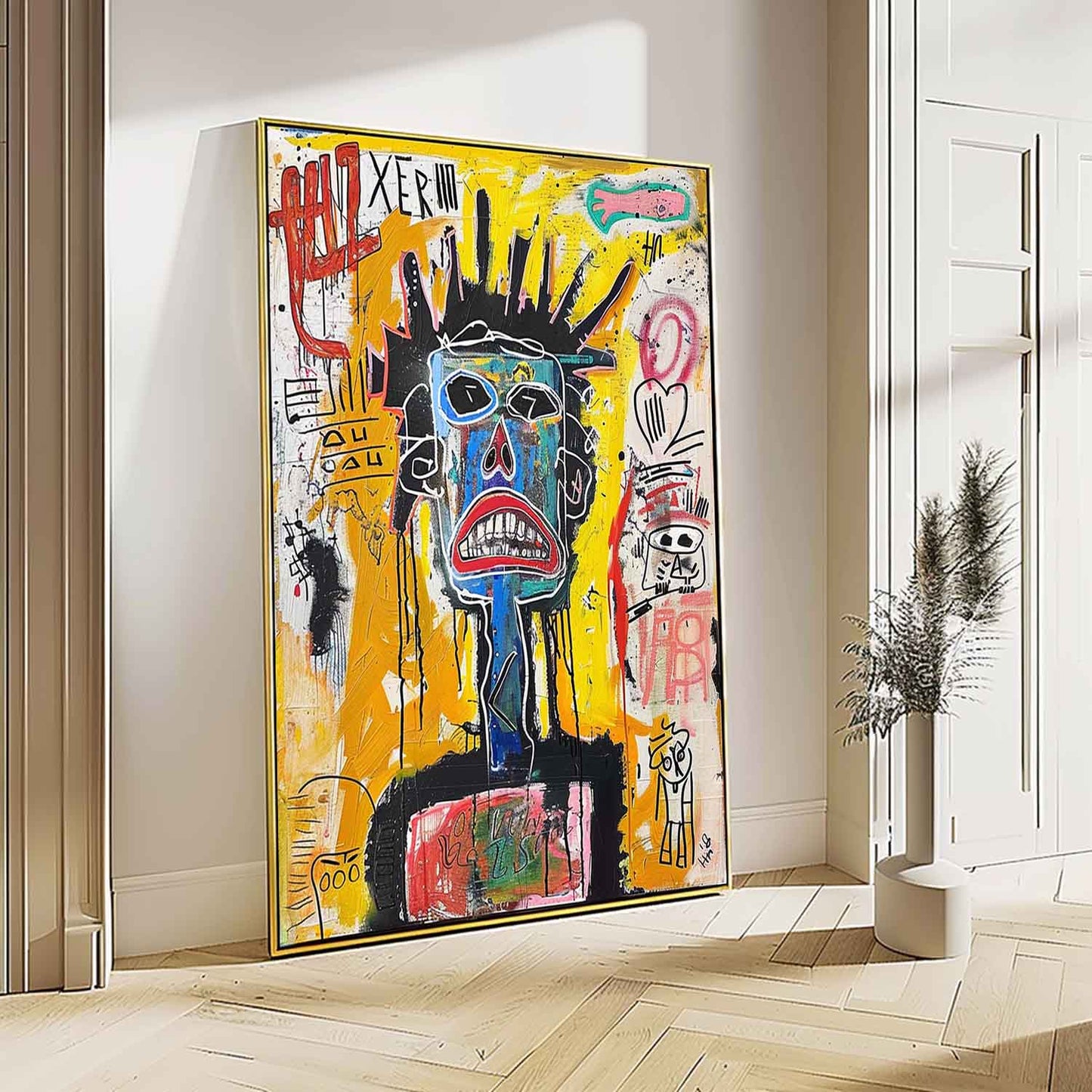 Vibrant Abstract Graffiti Portrait | Colorful Mixed Media Wall Art for Modern Spaces