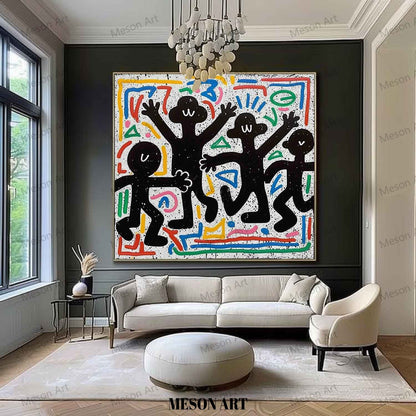 Colorful Abstract Expressionism: Vibrant Graffiti-Inspired Oil Painting for Modern Decor