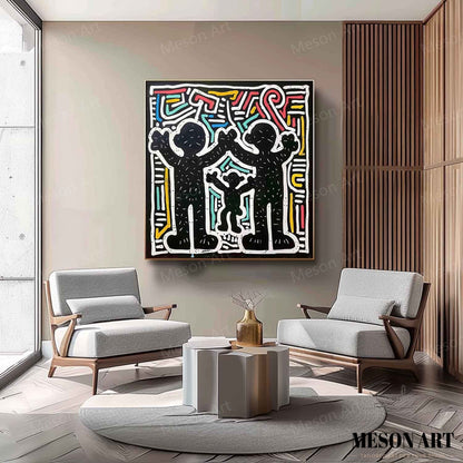 Vibrant Abstract Family Dynamics Oil Painting for Modern Decor