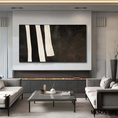 Elegant Black and White Minimalist Oil Painting for Modern Home Decor