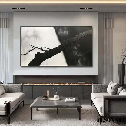 Abstract Black and White Minimalist Oil Painting for Modern Home Decor