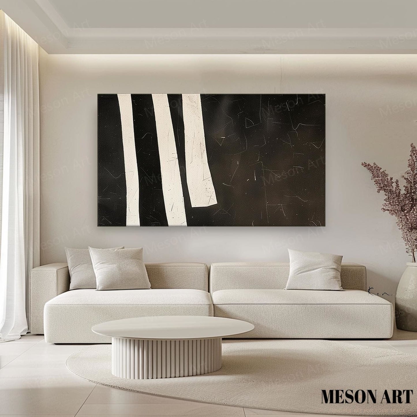 Elegant Black and White Minimalist Oil Painting for Modern Home Decor