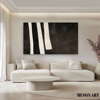 Elegant Black and White Minimalist Oil Painting for Modern Home Decor