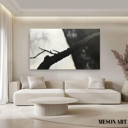 Abstract Black and White Minimalist Oil Painting for Modern Home Decor