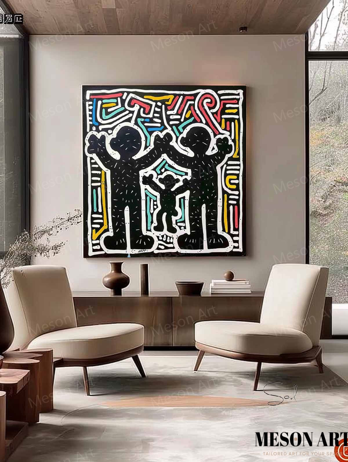 Vibrant Abstract Family Dynamics Oil Painting for Modern Decor