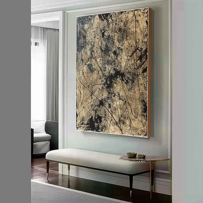 Bold Black and Gold Abstract Oil Painting for Modern Home Decor