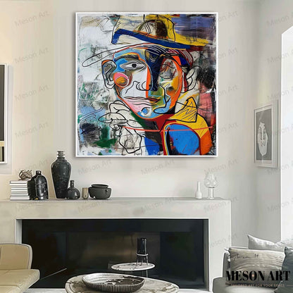 Vibrant Abstract Portrait Painting in Bold Colors for Modern Decor