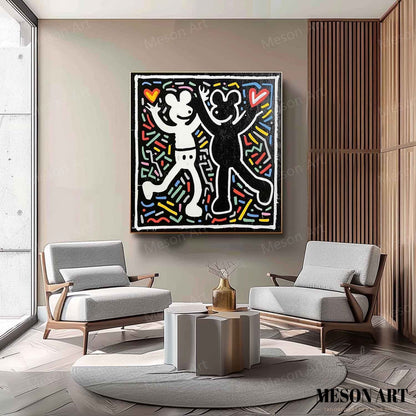 Colorful Abstract Love Dance Oil Painting for Modern Home Decor