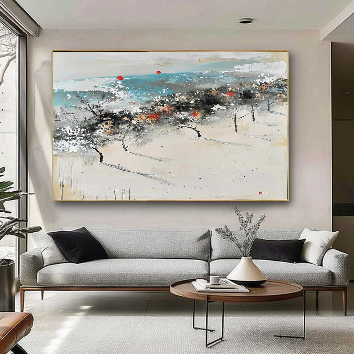 Serene Coastal Landscape Oil Painting – Modern Art for Home Decor