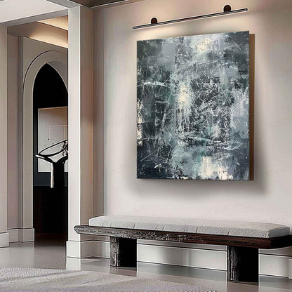 Contemporary Abstract Oil Painting with Textured Layers and Dynamic Brushstrokes