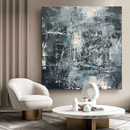 Contemporary Abstract Oil Painting with Textured Layers and Dynamic Brushstrokes