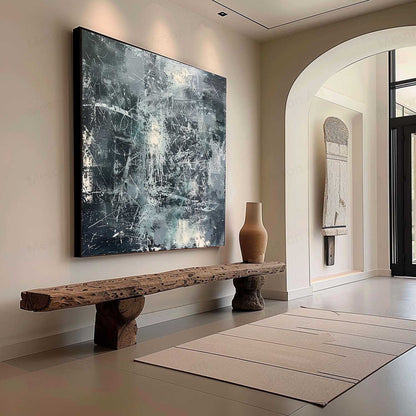 Contemporary Abstract Oil Painting with Textured Layers and Dynamic Brushstrokes