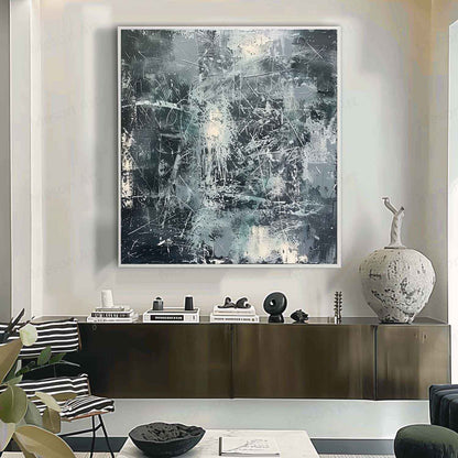 Contemporary Abstract Oil Painting with Textured Layers and Dynamic Brushstrokes