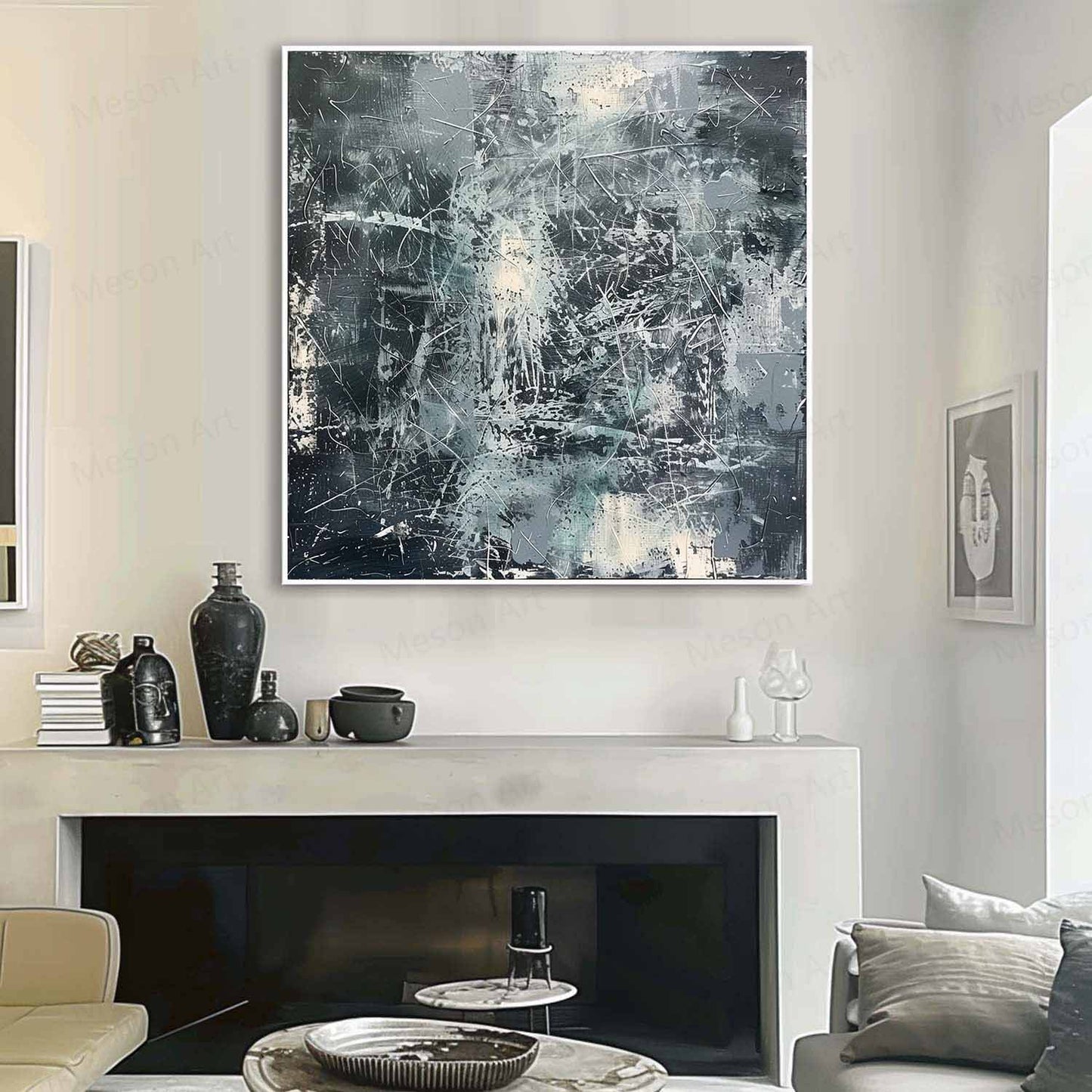 Contemporary Abstract Oil Painting with Textured Layers and Dynamic Brushstrokes