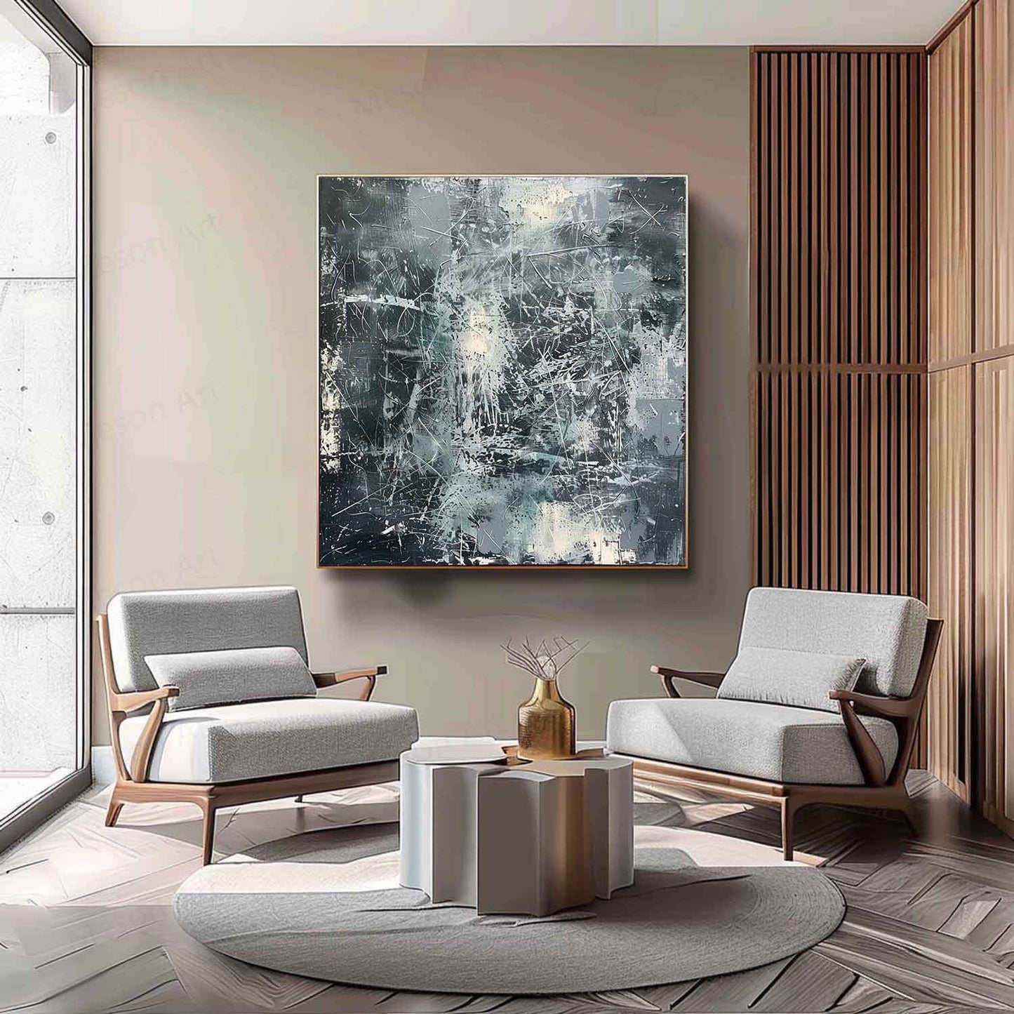 Contemporary Abstract Oil Painting with Textured Layers and Dynamic Brushstrokes