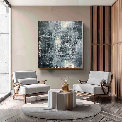 Contemporary Abstract Oil Painting with Textured Layers and Dynamic Brushstrokes