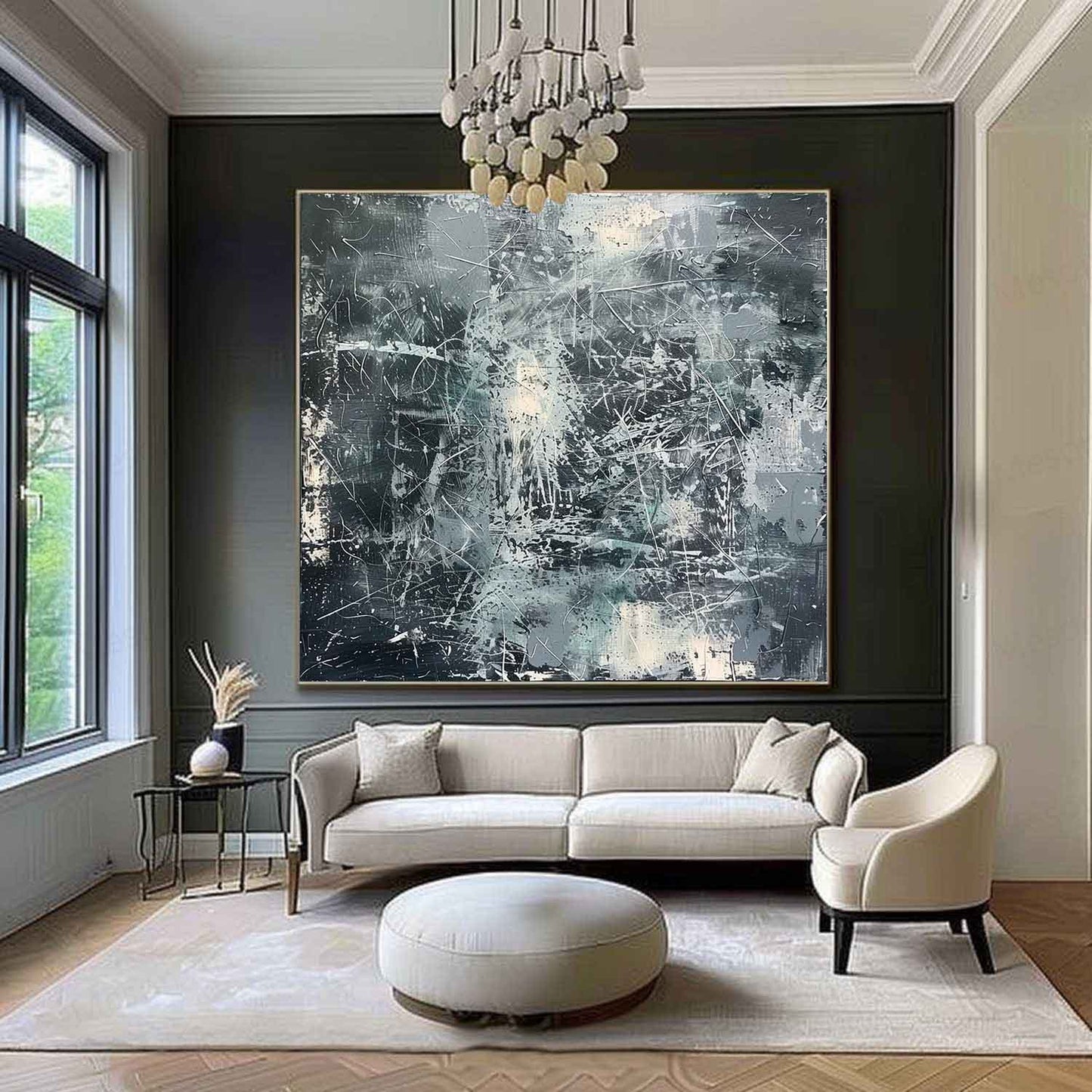 Contemporary Abstract Oil Painting with Textured Layers and Dynamic Brushstrokes