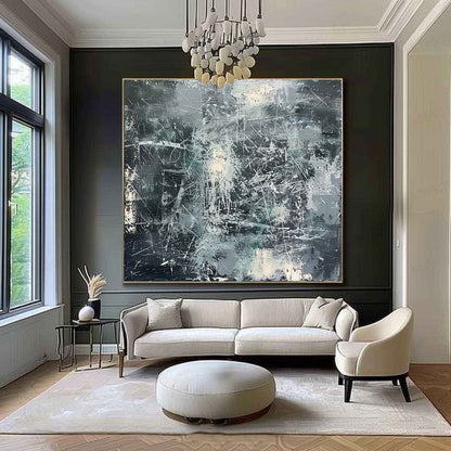 Contemporary Abstract Oil Painting with Textured Layers and Dynamic Brushstrokes
