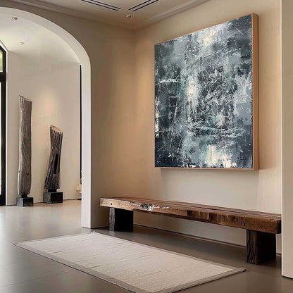 Contemporary Abstract Oil Painting with Textured Layers and Dynamic Brushstrokes