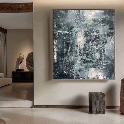 Contemporary Abstract Oil Painting with Textured Layers and Dynamic Brushstrokes