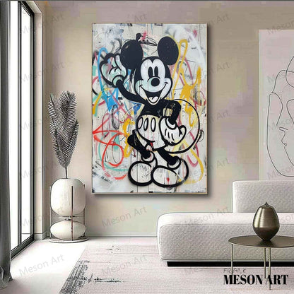 Colorful Pop Art Mickey Mouse on Canvas - Modern Abstract Oil Painting for Home Decor