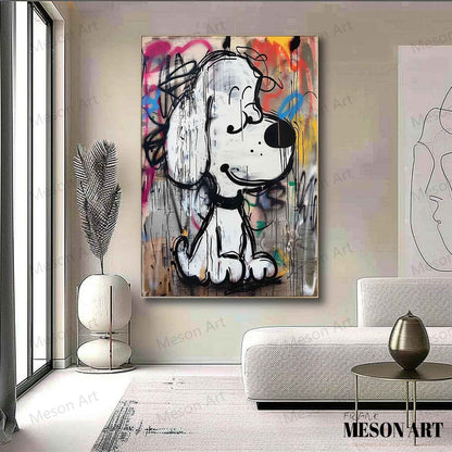 Vibrant Abstract Dog Graffiti Oil Painting for Modern Art Lovers