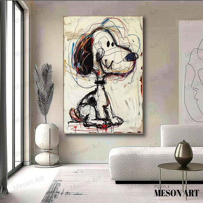 Colorful Abstract Dog Painting - Unique Graffiti Style Wall Art for Home Decor