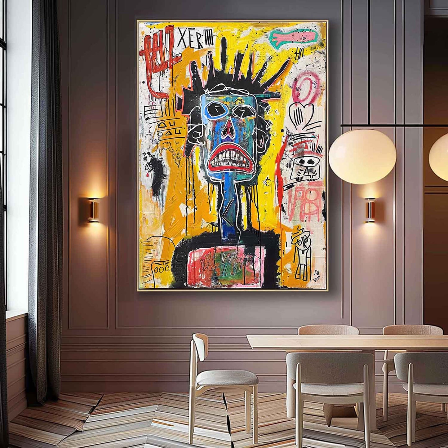 Vibrant Abstract Graffiti Portrait | Colorful Mixed Media Wall Art for Modern Spaces