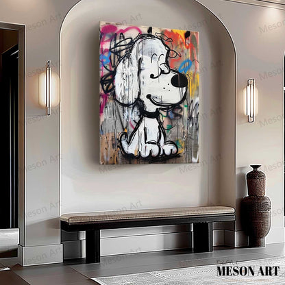 Vibrant Abstract Dog Graffiti Oil Painting for Modern Art Lovers