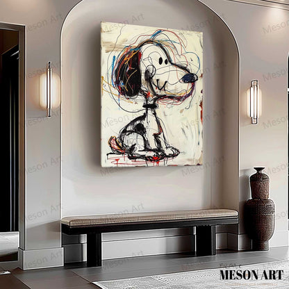 Colorful Abstract Dog Painting - Unique Graffiti Style Wall Art for Home Decor