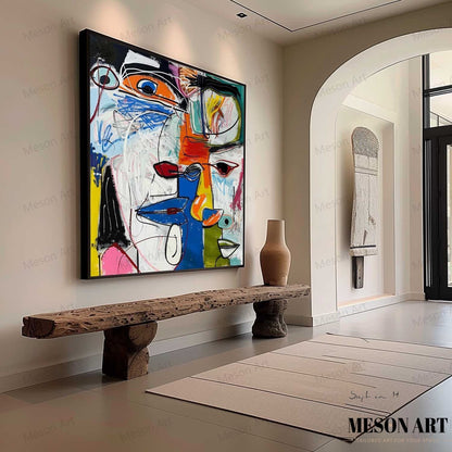 Colorful Abstract Faces Oil Painting for Modern Art Decor