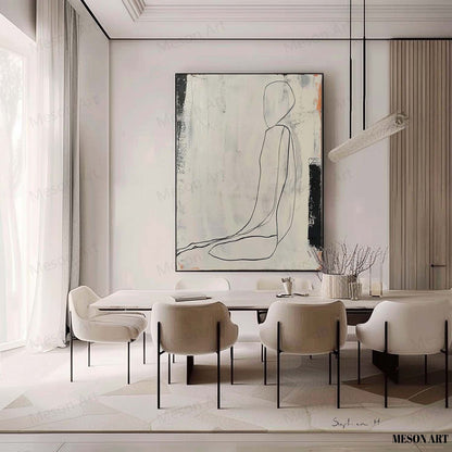Elegant Minimalist Oil Painting of a Serene Figure in Neutral Tones