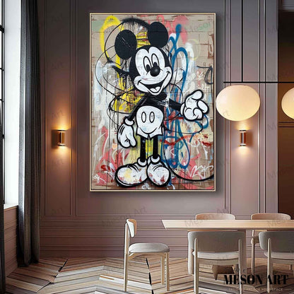 Colorful Mickey Mouse Abstract Graffiti Oil Painting for Modern Art Lovers