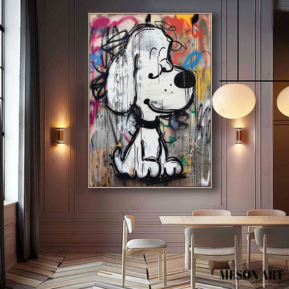 Vibrant Abstract Dog Graffiti Oil Painting for Modern Art Lovers