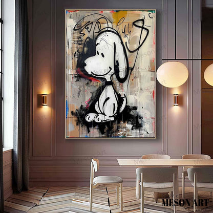 Whimsical Abstract Dog Portrait in Vibrant Graffiti Style Oil Painting