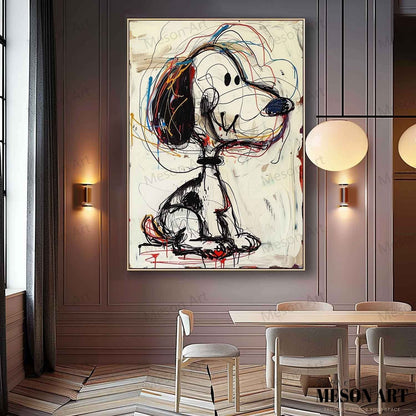 Colorful Abstract Dog Painting - Unique Graffiti Style Wall Art for Home Decor