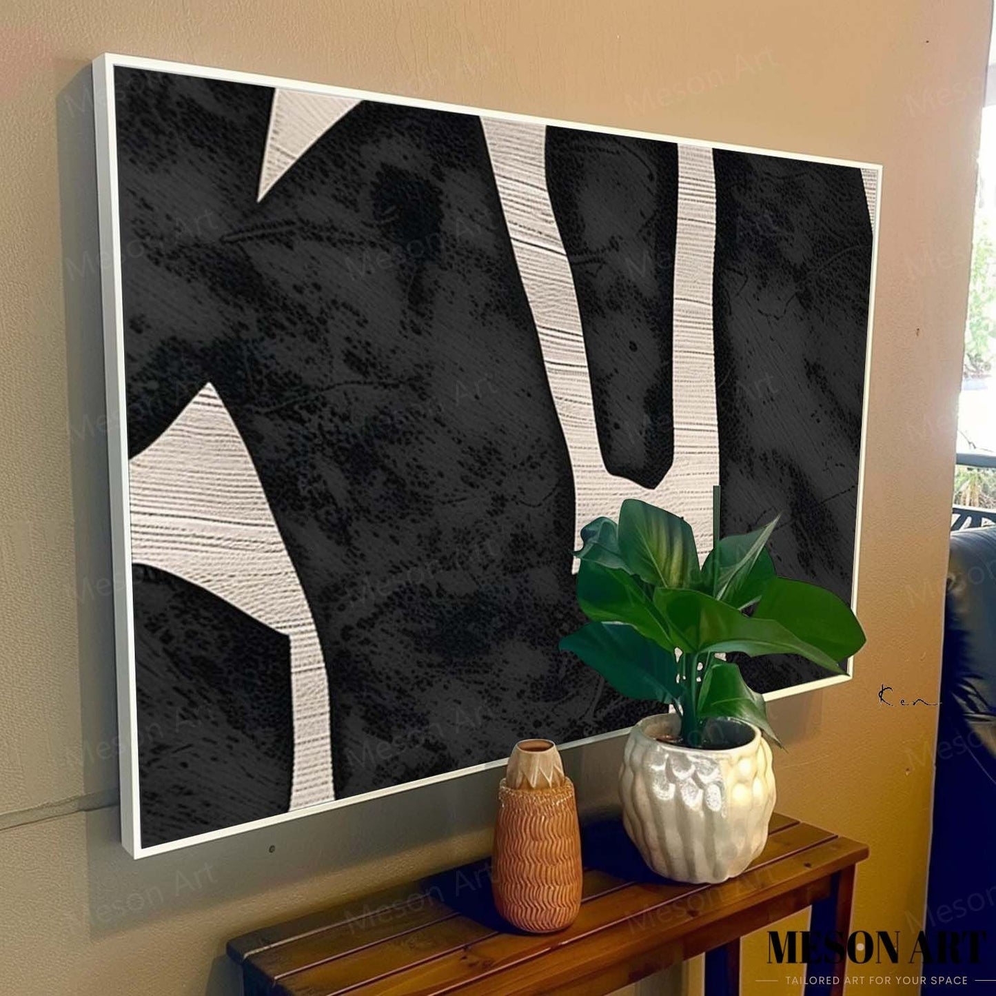 Abstract Black and White Minimalist Oil Painting for Modern Home Decor