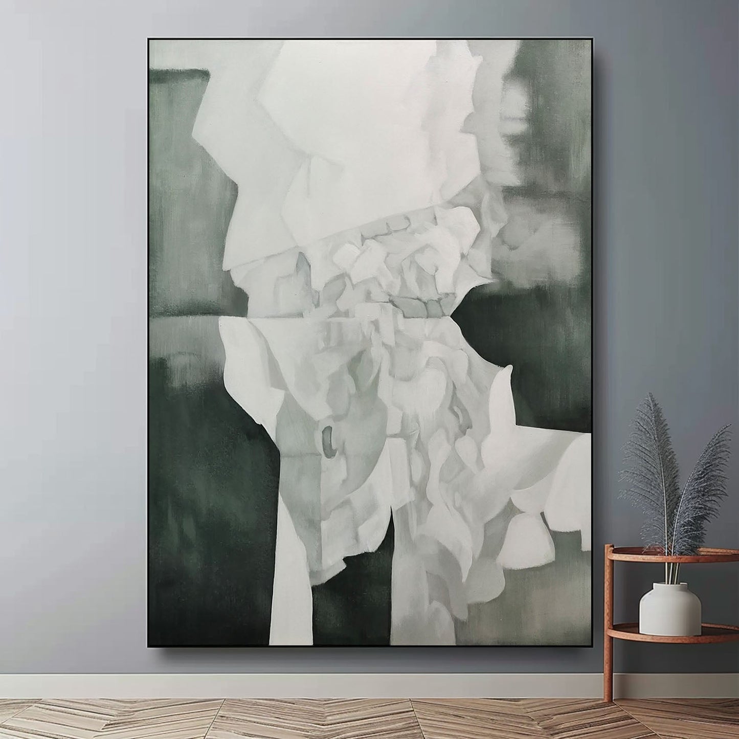 Abstract Gray and White Oil Painting for Modern Minimalist Home Decor