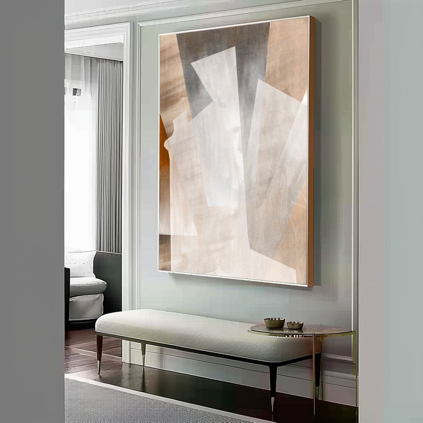 Abstract Minimalist Oil Painting in Soft Earthy Tones for Modern Decor