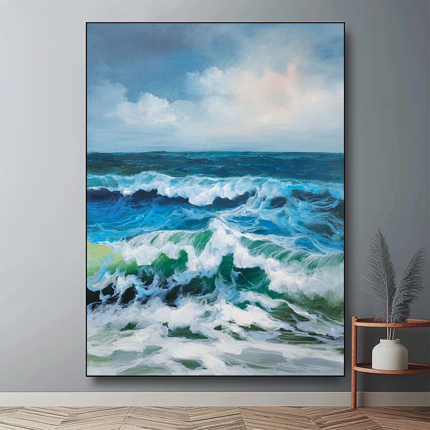 Stunning Ocean Waves Hyperrealism Oil Painting for Coastal Decor