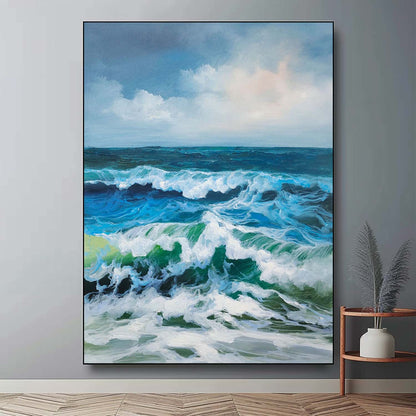 Stunning Ocean Waves Hyperrealism Oil Painting for Coastal Decor