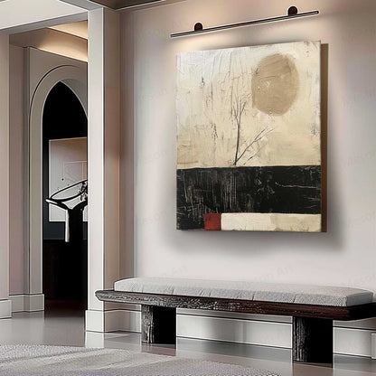 Serene Abstract Oil Painting with Minimalist Landscape and Earthy Tones Decor