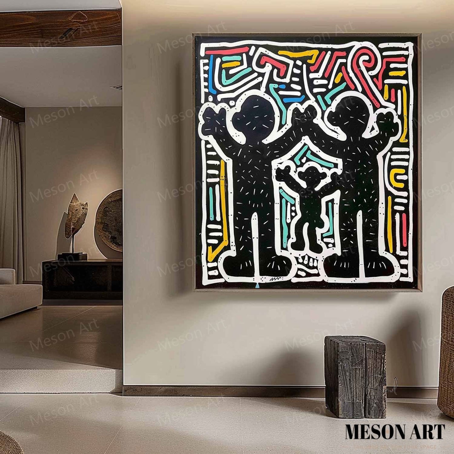 Vibrant Abstract Family Dynamics Oil Painting for Modern Decor