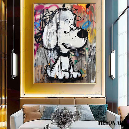 Vibrant Abstract Dog Graffiti Oil Painting for Modern Art Lovers