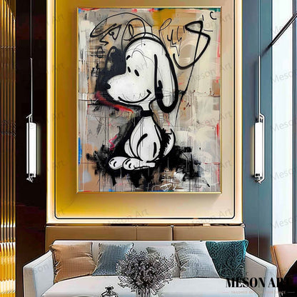 Whimsical Abstract Dog Portrait in Vibrant Graffiti Style Oil Painting