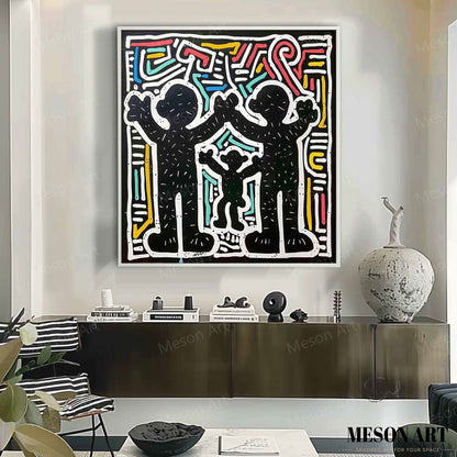 Vibrant Abstract Family Dynamics Oil Painting for Modern Decor